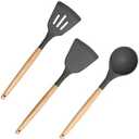 3 Pack Kitchen Utensils Set, Non-stick Large Solid Spatulas Spoons Turners,Silicone Cooking Utensils Set with Heat Resistance (Black)