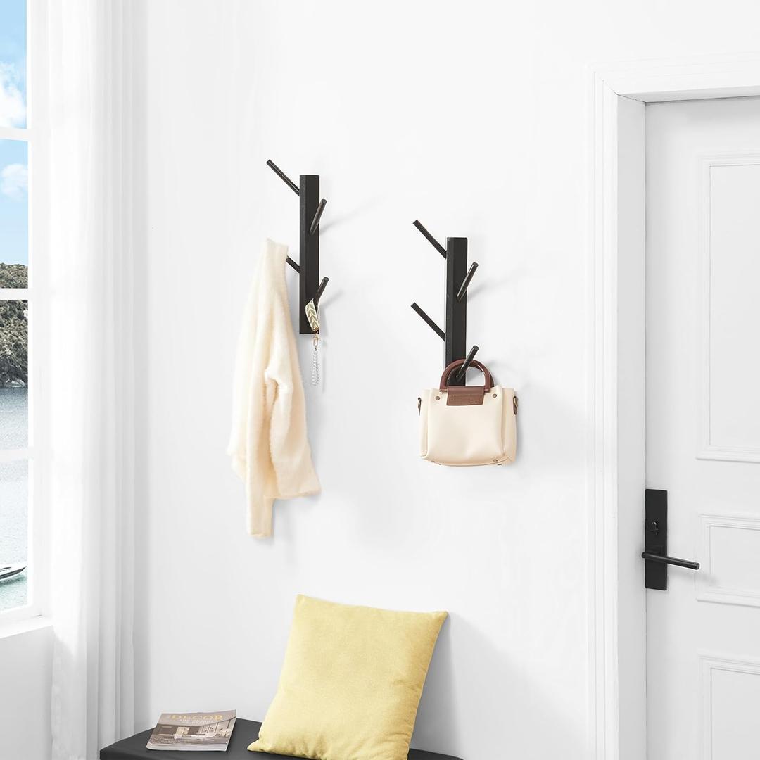 TIOPGHAD 2 Pack Small Vertical Coat Rack Wall Mount, Bamboo Coats Hooks Clothes Holder Hanger for Wall Coat Hat Jacket Clothing Bathroom Robes Entryway (Black)