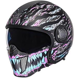 TRIANGLE Full Face Motorcycle Helmets,Off-Road Motocross Helmet for Men & Women,Dual Visor with Internal Tinted Sunshield,Open Face 3/4 Adult Racing Helmet DOT Approved(Black,XXL)