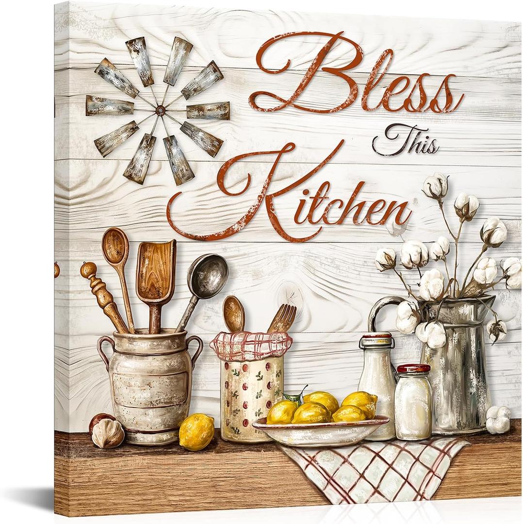 HOMEOART Kitchen Canvas Art Farmhouse Kitchen Wall Decor Dining Room Decor Picture, Framed Ready to Hang on Wall 24x24 inch