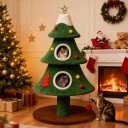 LUCKLIFE 52" Christmas Cat Tree with 2 Cozy Houses,Indoor Modern Cat Tower with Anti-Tip Kit,Plush Perches & Hanging Balls,Holiday Cat Climbing Furniture for Kittens to Play and Sleep