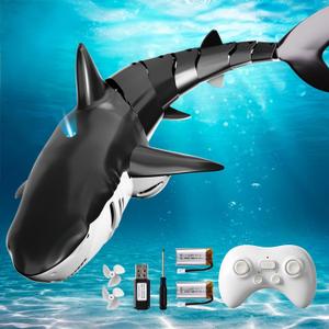 2.4GHz Remote Control Shark Toy for Pool, 1:18 Scale High Simulation RC Shark with Light & Spray Water, Electric Remote Controlled Swimming Water Pool Toys for 4 5 6 7 Year olds Kid Boys Girls