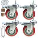 Heavy Duty Stem Caster Wheels Double Bearing PU Castors No Noise Swivel Casters M8-1.25x25mm 4 Packs with Dual Locking (4 Inch,With Brake)