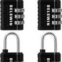DELSWIN Combination Lock 3-Digit Small Padlock - 4Pcs Resettable Combo Lock for School Gym Locker, Outdoor, Fence, Gate, Waterproof Luggage Locks for Travel Backpack (Charcoal Black)