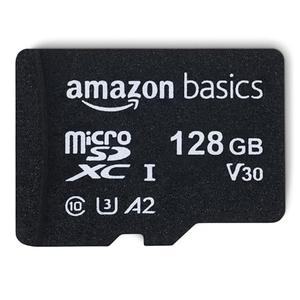 Amazon Basics Micro SDXC Memory Card with Full Size Adapter, A2, U3, Read Speed up to 100 MB/s, 128 GB, Black