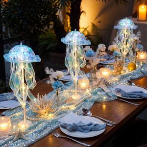 Hungdao 3 Pcs Jellyfish Lanterns Decorations with LED Lights 16.5" Stand Glowing Jellyfish Table Decor Centerpiece for Ocean Under the Sea Theme Birthday Party Mermaid Party Nautical Decor