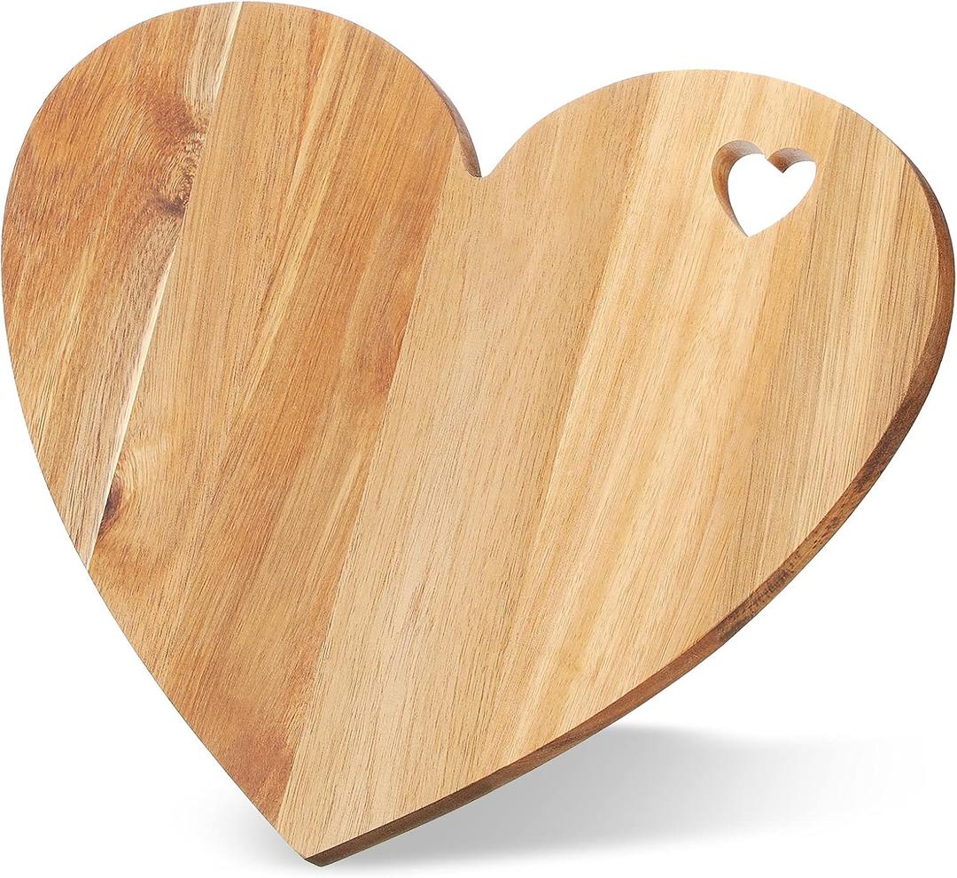 Patelai Valentine's Day Gifts Heart Shaped Cutting Board Acacia Wood Bread Cheese Serving Platter Serving Charcuterie Board for Meat Cheese and Vegetables(Heart Hole Style)