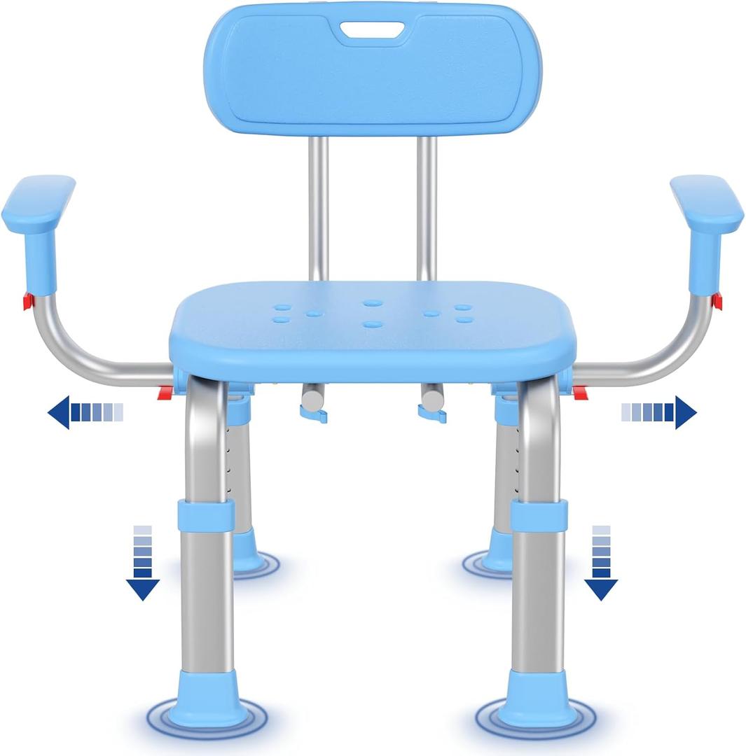KingPavonini Shower Chair for Inside Shower with Arms and Back, Height & Width Adjustable Heavy Duty Shower Seat for Inside Tub(550lb), Shower Chair for Elderly and Disabled