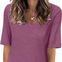 TICTICMISS Women's V Neck T Shirts Half Sleeve Tops Casual Solid Summer Tees (Pink, L)