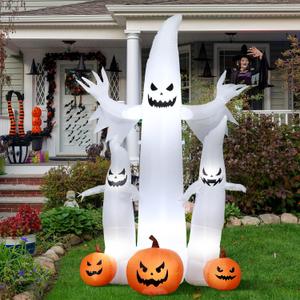 Bencailor 4.8 Ft Halloween Ghost Inflatable Outdoor Decorations Bow up Ghost with Pumpkin Built in LED Lights for Halloween Yard Lawn Garden Home Decor