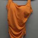 One Piece Swimsuit for Women Ribbed Tummy Control Bathing Suit Ruched Swim Suit Slimming Swimwear (Medium, Orange)