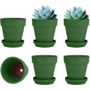 Vensovo 4 Inch Small Green Terracotta Plant Pots with Saucer - 6 Pack Clay Flowerpots with Drainage, Great for Indoor Outdoor Plants, Crafts, Wedding Favor
