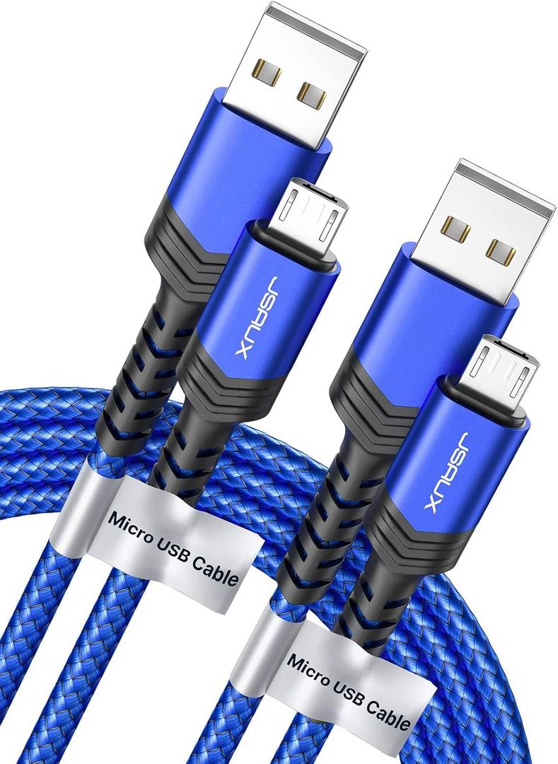 JSAUX Micro USB Cable Android Charger, (2-Pack 6.6FT) Kindle Charger Cord Replacement, Nylon Braided USB Micro Charging Cable Compatible with Galaxy S7 S6 J7 Edge Note 5, Kindle, MP3-Blue