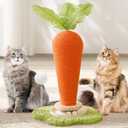 Cute Cat Scratching Post, Carrot Cat Scratcher Post with Durable Natural Wooden Turntable Toy and Catnip, 24' H Carrot Shape Design Sisal Cat Tree Sisal Scratcher for Indoor Cats (Cloud Base) (Orange)