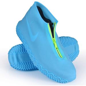 Shiwely Silicone Waterproof Shoe Covers, Upgrade Reusable Overshoes with Zipper, Resistant Rain Boots Non-Slip Washable Protection for Women, Men (L (Women 7.5-10.5, Men 6.5-9), Blue)