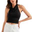 SUUKSESS Women Halter Backless Tank Tops Sexy Cowl Neck Summer Going Out Cami Tops (Large, Black)