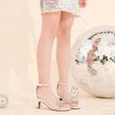 Dufannie Girls High Heels Sandals Girls Dress Shoes Rhinestone Open Toe Ankle Strap Kids Pumps Sandals Flower Wedding Church Party Dance for Little Big Kid