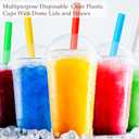 Lallisa 100 Sets Clear Plastic Cups with Dome Lids and Colorful Straws, Disposable Slushie Smoothie Cups PET Beverage for Party Iced Coffee Cold Drinks Juice Milkshake Fruit Tea Dessert(32 oz)