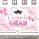 3 x 72x43inch Fabric Congrats Grad Pink Backdrop Watercolor Bow Balloon Graduation Photography Background School Graduate Prom Party Decorations Photo Banner Props
