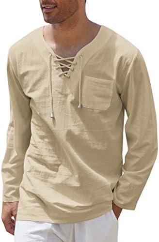 COOFANDY Mens Linen Beach Tee Shirts Cotton Hippie Shirts V Neck Long Sleeve Tunic Big and Tall Yoga Shirt, L