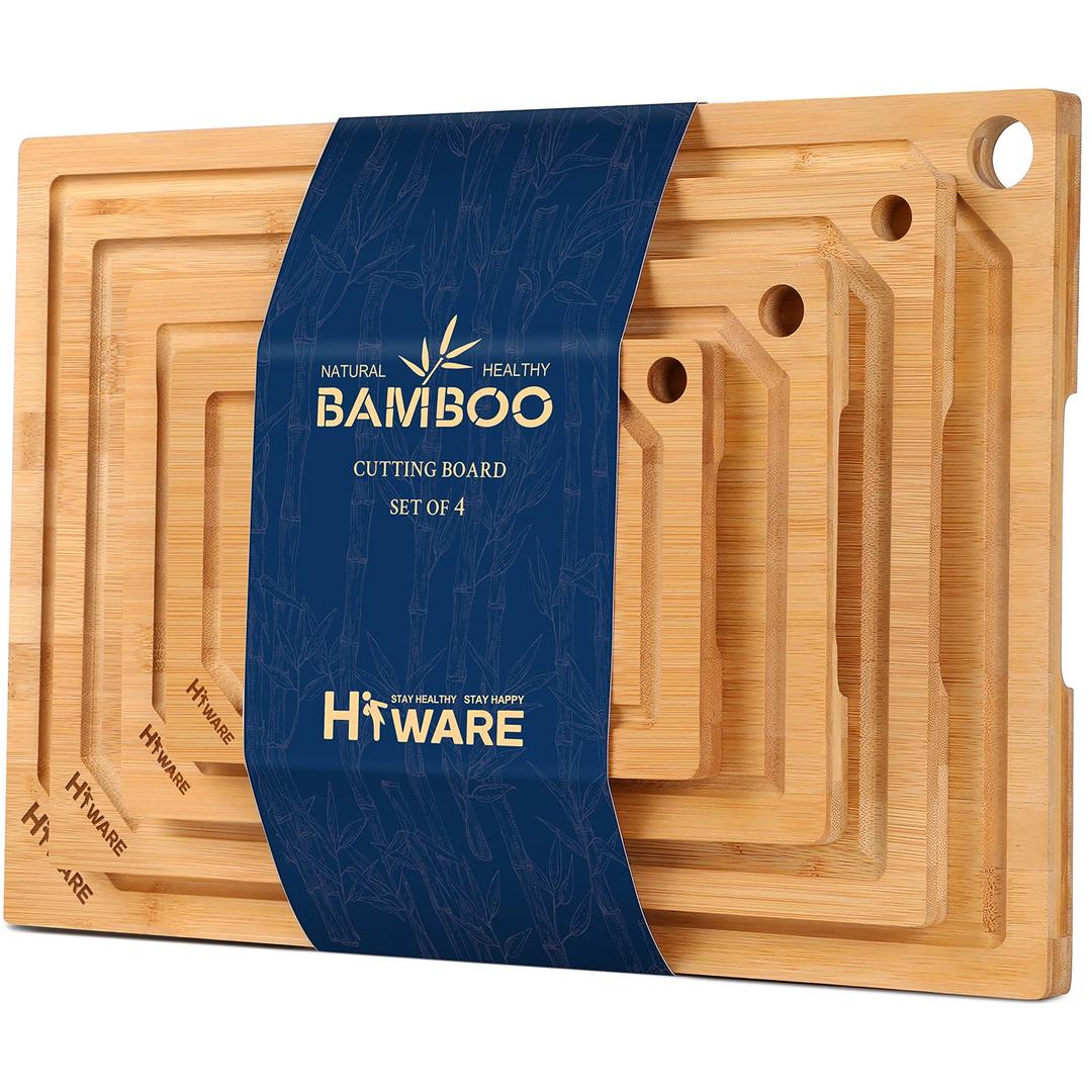 Hiware 3 Piece Extra Large Bamboo Cutting Boards Set for Kitchen, Heavy Duty Cutting Board with Juice Groove, Bamboo Chopping Board Set for Meat, Vegetables - Pre Oiled
