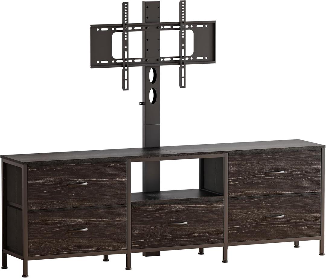 63" W TV Stand with Mount,Fabric Drawers for 55,65,75" TV
