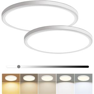 2 Pack 12 Inch Dimmable LED Flush Mount Ceiling Light Fixture 28W 3200LM 5 Color Temperature in One Super Slim Round Ceiling Lamp Low Profile Ceiling Lights for Living Bedroom Kitchen Laundry White