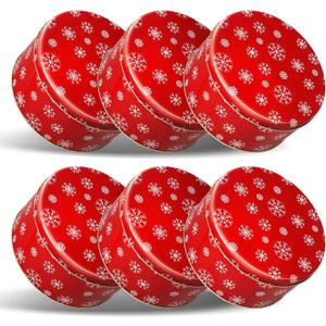 6 Pcs 7'' Christmas Cookie Tins with Lids Metal Round Cookie Containers Holiday Storage Box for Baking Chocolate Snack Storage Gift Giving