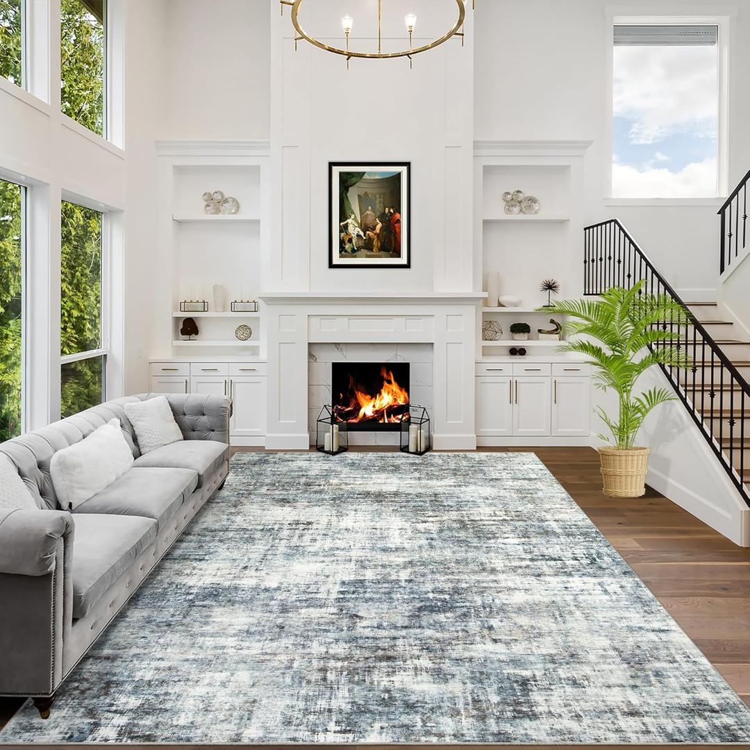 10x14 Area Rugs Washable Rug: Modern Abstract Living Room Rug Soft Anti-Skid Thin Carpet Indoor Floor Non-Shedding Carpets for Bedroom Dining Room Farmhouse Nursery Home Office Blue Multi