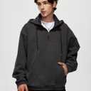 Iwing Mens Oversized Quarter Zip Hoodie Sweatshirt Half Zipper Heavyweight Fleece Hoodies Acid Wash Sweatshirts Women (S)