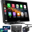 A-pple CarPlay & Android Auto,9 inch IPS Carplay Display,with 4K dashcam, 1080P Rear View Camera,carplay auto with Bluetooth 5.0/FM/Siri/G-oogle/Mirror Link/64G TF/AUX
