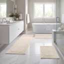 SUPERIOR Cotton Washable Bath Rug with Runner Bundle Set, 3 Piece, Cream Non slip Highly Absorbent Solid Design for Double Vanity, Tub or Shower, Set Includes 1 Small Rug, 1 Large Rug, 1 Runner 24"L × 7"W