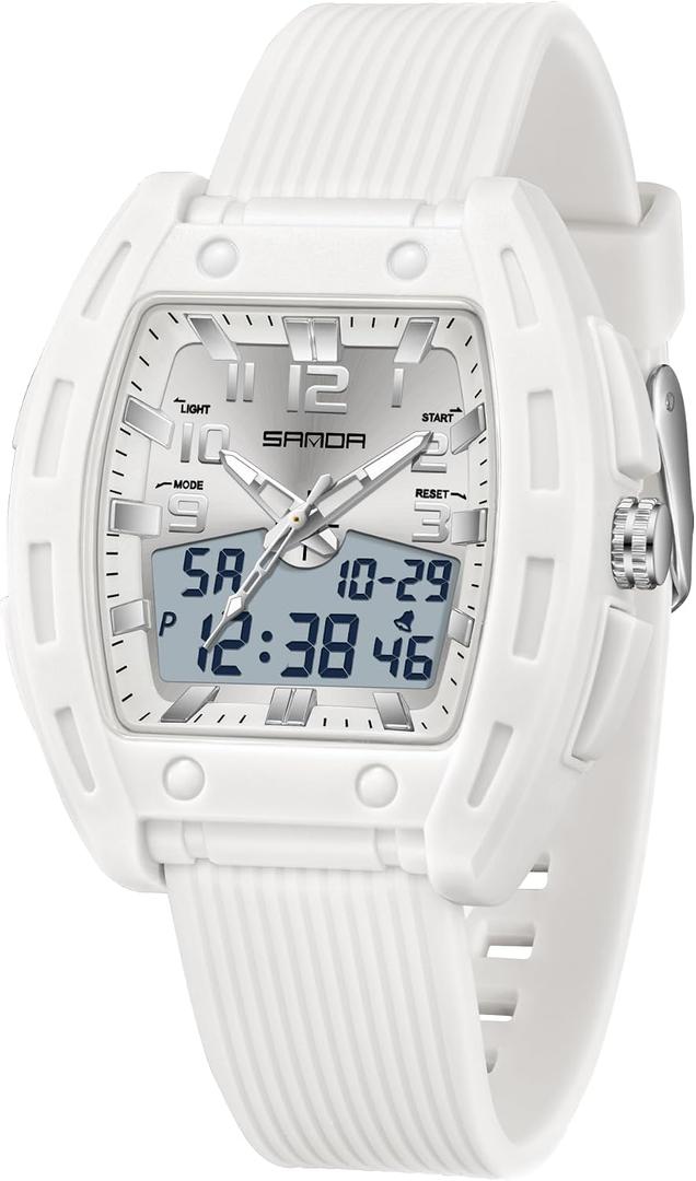 Women Watch for Women Unique Rectangle Watches Digital Analog Sports Watch for Ladies Students Watches with Alarm Stopwatch Waterproof Hourly Chime 12/24H LED Light Multi-Function Wristwatch