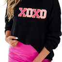 SELINK Women's Valentines Sweater Crew Neck XOXO Heart Print Casual Long Sleeve Pullover Tops Sweaters