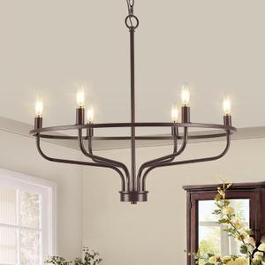 6-Light Farmhouse Oil Rubbed Bronze Chandelier Dining Room Light Fixture Metal Candle Chandeliers for Bedroom Hanging Lighting for Kitchen Living Room Entryway Foyer, 28.54in