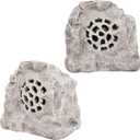 Alpine Corporation QLP542SLR-BG-2 Solar White Outdoor Bluetooth 5.0 Rock Speaker, Audio for Pool, Deck, & Patio, 11" H, Set of 2 (Beige)