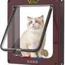 Ycozy XL Cat Doors Outer Size 11" x 9.8" 4-Way Locking Indoor Pet Door for Interior Exterior Door Wall Window, Weatherproof Cat Flap for Kittens & Dogs Easily Install (Brown)