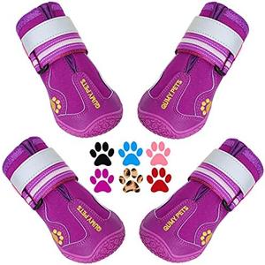 QUMY Dog Shoes for Large Dogs, Medium Dog Boots & Paw Protectors for Winter Snowy Day, Summer Hot Pavement, Water-Resistant in Rainy Weather, Outdoor Walking, Indoor Hardfloors Skid-Resistant Sole L For Dogs 63-75 Lbs