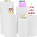 Putros White Cylinder Pedestal Stand for Party 5Pcs Round Cylinder Display Plinth Pillars for Wedding Birthday Party Event Decor