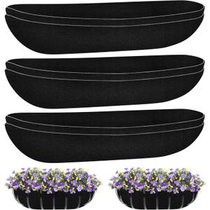 Riare 6 Pack 36 Inch Black Felt Window Box Liners- Fabric Trough Planter Basket Liners Replacement, Non-Woven Hanging Plant Liner for Wall Hanging Basket, Garden Fence Railing (Avoid Bird Nesting)