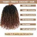 COOKOO 8 Packs Pre Looped Ombre Brown Yanky Twist Crochet hair 30 Strands/PCS 10 Inch Pre Twisted Mini Yanky Twists Hair for Women Fluffy Crochet Curly Spring Twist Hair with Curly Ends 1B/30#