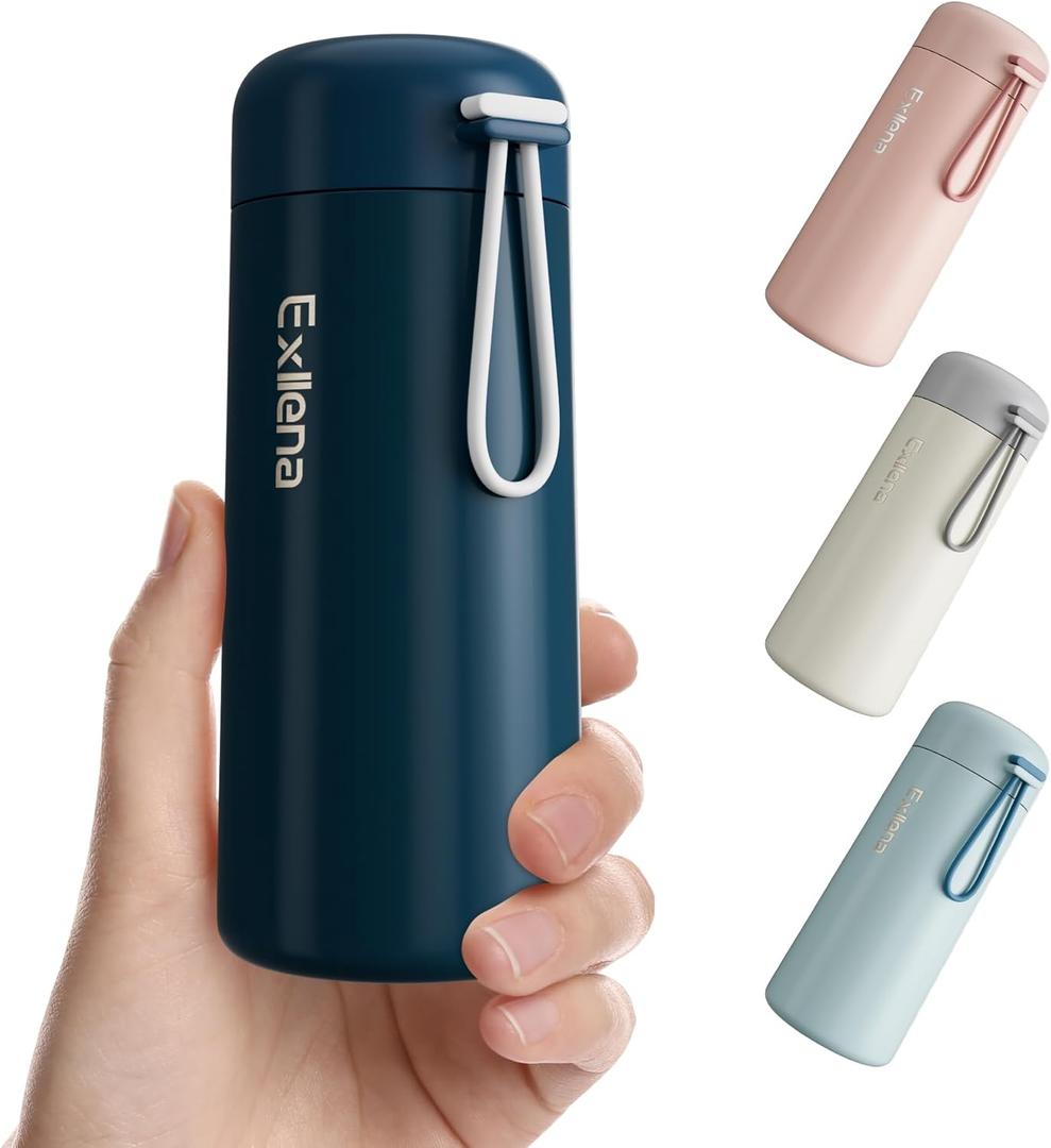8 oz Water Bottles Made of 304 Stainless Steel, Small Water Bottles Double Wall Vacuum Insulation for Hot&Cold Drinks, Water Bottle Purse with Carry Handle - 100% Leakproof(Dark-Blue) (8.5 Ounces)