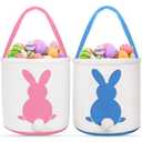 2 Pack Easter Eggs Baskets for Kids,Canvas Personalized Easter Bunny Baskets Bucket Tote Gifts Bags with Rabbit Tail for Girls Boys Easter Eggs Hunt Easter Party Favors Decorations Toy (Blue+pink Classic)