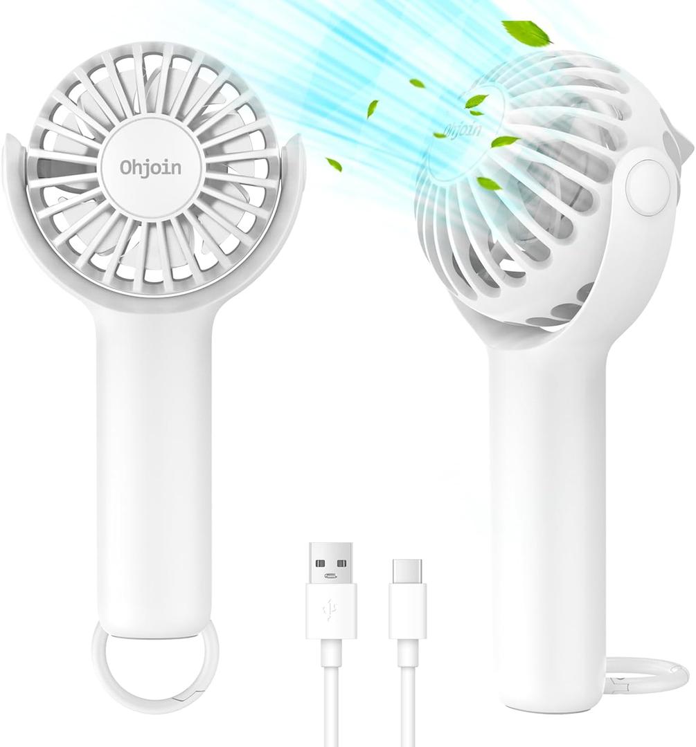 2 x 2 IN 1 Portable Mini Handheld Fan with Keychain Stand, Personal Powerful Cooling Fan, Small Battery Operated Table Fan, Quiet Hand Fan, USB Rechargeable, Birthday Gifts for Women Mom (White)