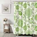 Ksriylm Green Linen Cotton Waterproof Shower Curtain, Farmhouse Gorgeous Floral Shower Curtains for Bathroom Decor, Sage Green Chic Fabric Cloth Flower Leaves Shower Curtain 72" W x 72" L