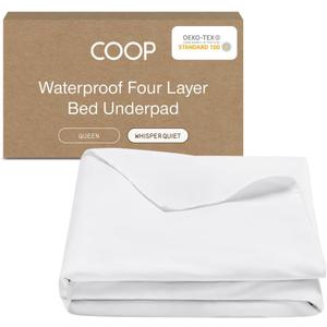 Coop Home Goods Waterproof Four Layer Bed Underpad for Incontinence, Queen, Washable Mattress Pad, Reusable Waterproof Mattress Cover, Bed Pads for Adults, Seniors, Children, Pets, Queen (60x39.5)