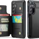 Vinich for Samsung Galaxy S25 FE Wallet Case with Card Holder, RFID Blocking Credit Slots Kickstand Shockproof Phone Cover for Women Men, Black