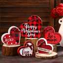 Cinnvoice 5 Pcs Valentines Table Decorations Wooden Sign Love Heart Red Buffalo Plaid Tabletop Centerpiece Red White Conversation Hearts Decor for Valentines Day Anniversary Couple