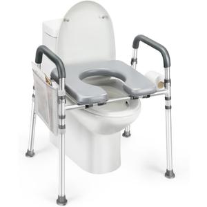 Raised Toilet Seat with Handles, 500lb Handicap Toilet Seat with Handles Over Toilet, Commode Chair with Adjustable Height & Width, Toilet Seat Risers for Seniors, Elderly, Handicap
