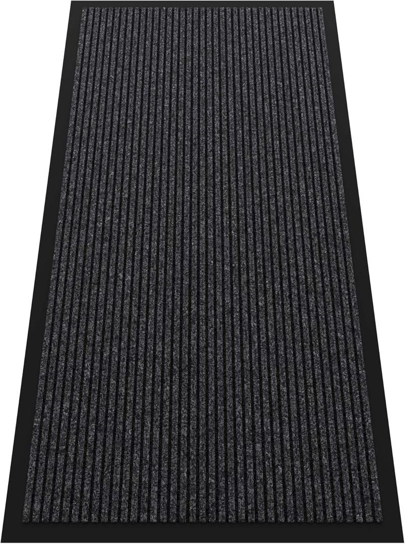 Indoor Outdoor Door Mat, 4 x 2' Doormat for Entryway, Rubber Backing Non Slip Front Door Mat Outside Entrance, Super Absorbent Commercial Floor Mat for Home Office (Dark Grey Striped)